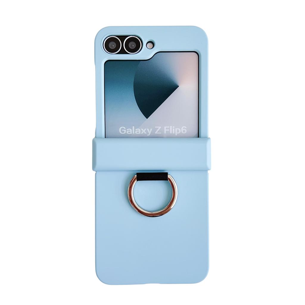 Colorful Matte With Grip Ring Case For Samsung Galaxy Z Flip 6 5 4 3 ZFlip6 ZFlip5 Finger Buckle Solid Color Shockproof Cover