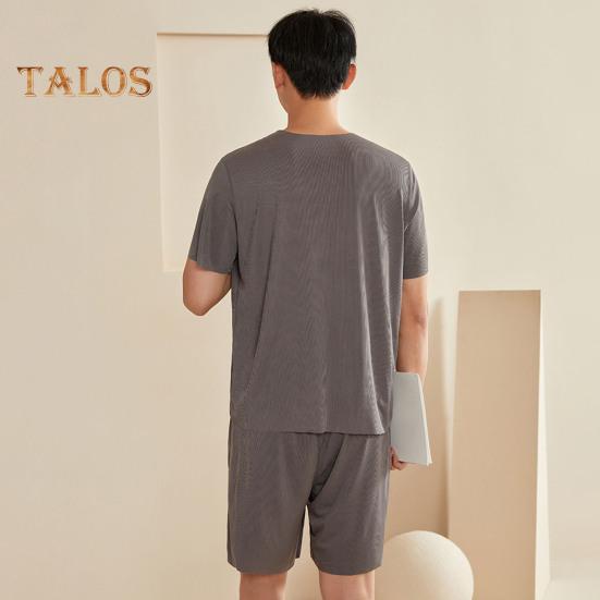 2Pcs/Set Men Pajamas Set O-Neck Short Sleeve T-shirt Elastic Waist Shorts Set Solid Color Home Clothing Suit
