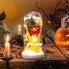 Yousheng LED Clear Dome Pumpkin Night Light Halloween Pumpkin Figurine In Cloche with LED Light for Home Kitchen Mantel Tabletop Decor