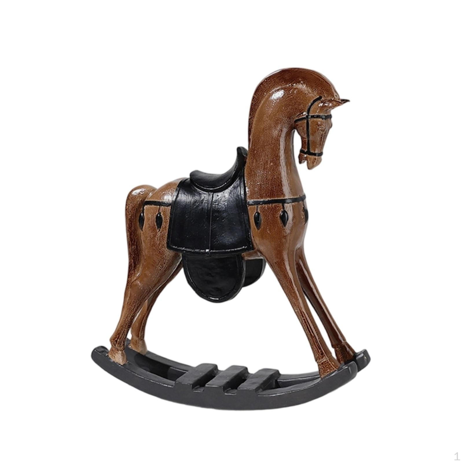 Rocking Horse Figurine WoodenStyle Ornament WoodGrain for Home Stylists, Collectors, Walnut Rocking Horse