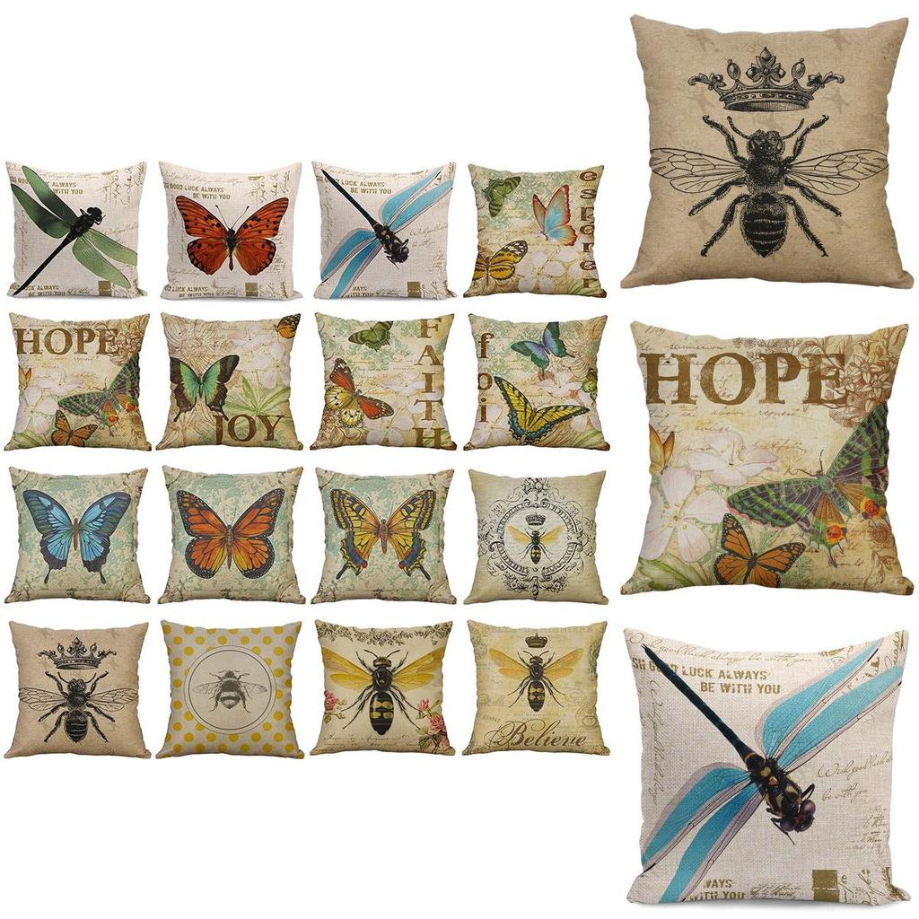 Elegant 18" Butterfly Bees Cotton Linen Pillow Case For Stylish Home Decor