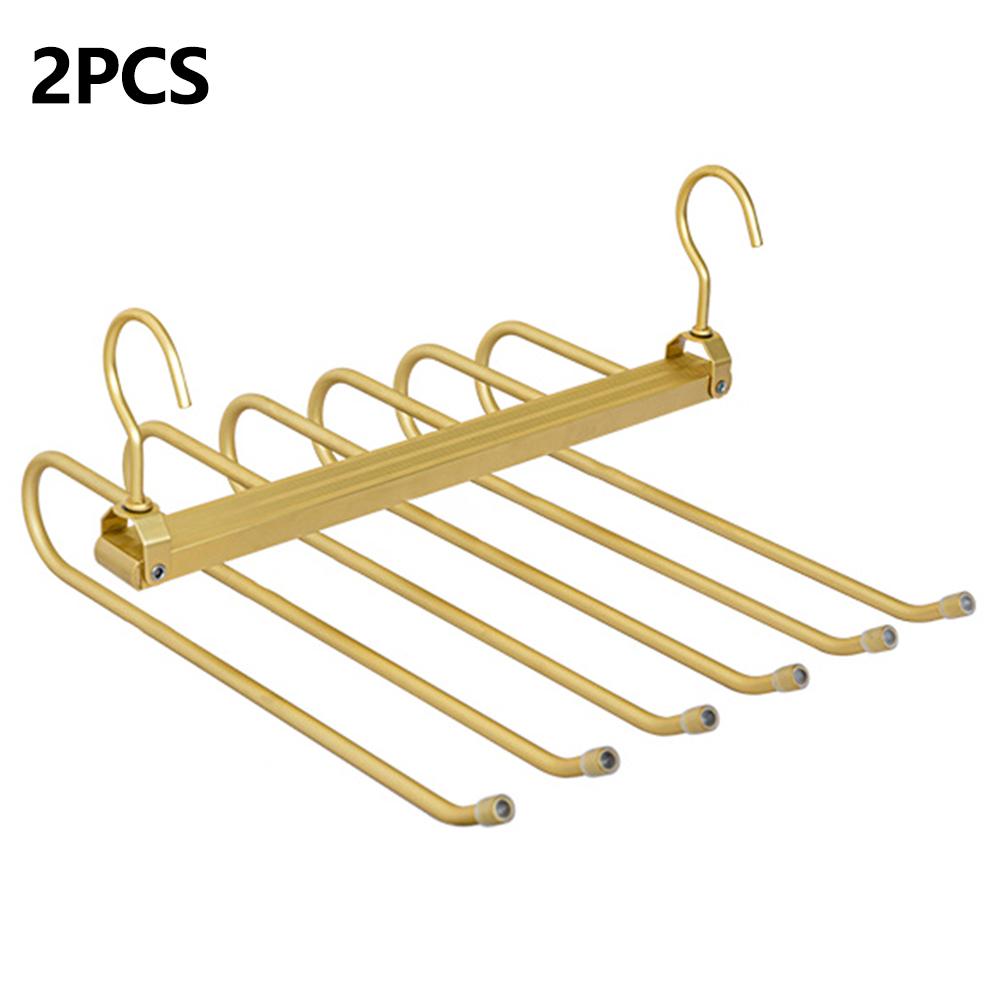 

2Pcs Foldable Aluminum Alloy Pants Hanger 6 Layer Space Saving Wardrobe Trouser Organizer A