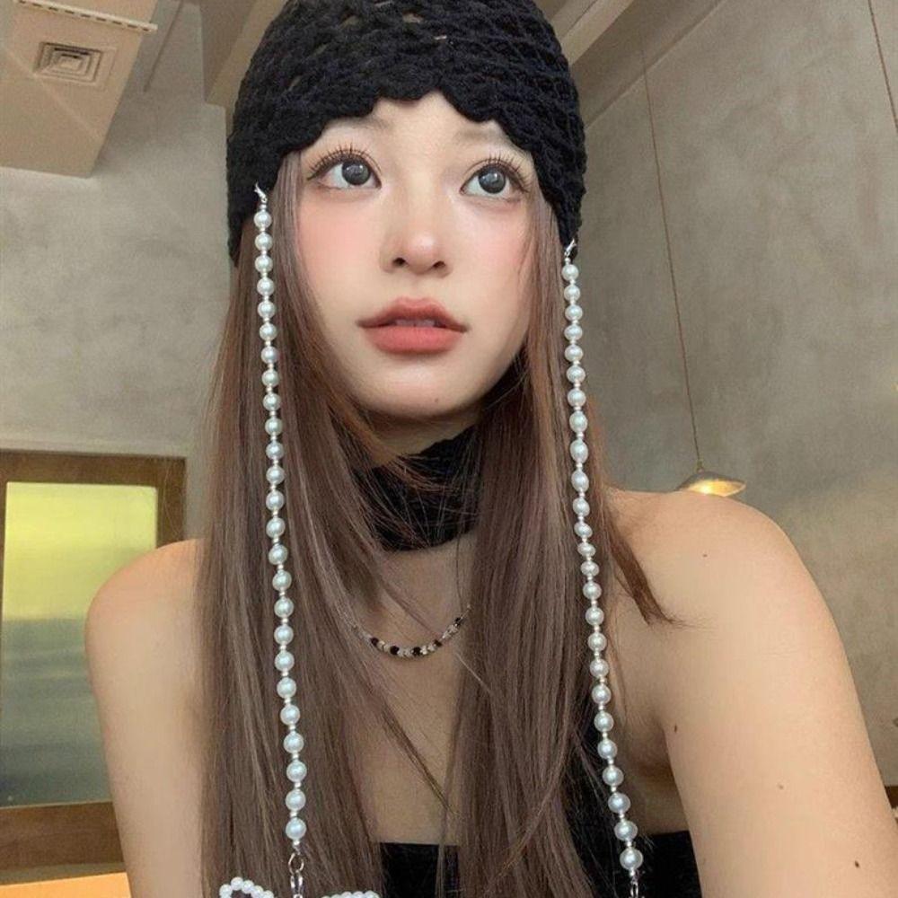 Hollow Out Crochet Knitted Hat Pearl Tassels Weave Cap Vintage Ethnic Style Hat  Outdoor
