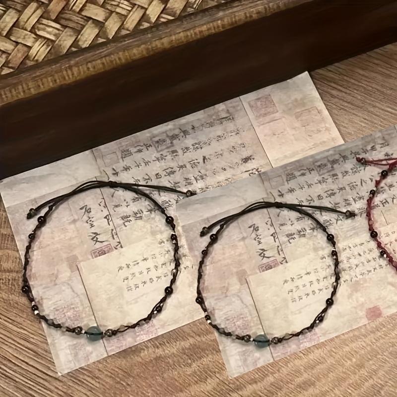 Valentine'S Day Vintage Handmade Beaded Rope Bracelet, Antique Style, Daily Wear Plastic Wristband, with Retro Chinese Weaving Technique for Couples