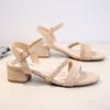 Flock Beige High Heels Sandals Women  Summer Shoes Women Fashion Open Toe Buckle Sandals Casual Square Heel Female Shoes