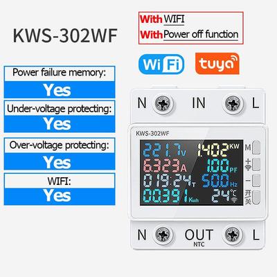 Tuya WiFi Leistungsmesser 8in1 Energiezähler 2P AC APP-Steuerung 170-270V/63A Spannung Strom Leistung Timing Temperatur Frequenzmesser