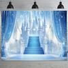 1 Piece Enchanting Frozen Ice Castle Background - Magical Winter Wonderland with Blue Castle and Sparkling Lights