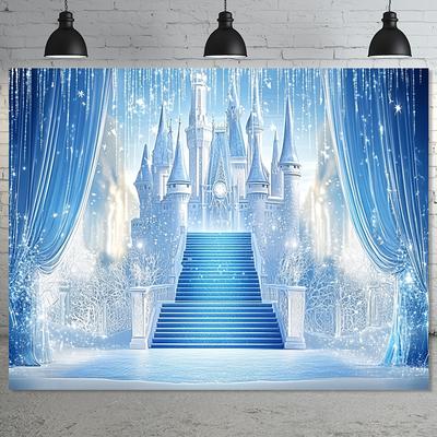 1 pièce de charmant arrière-plan de château de glace Frozen - pays des merveilles hivernal magique avec château bleu et lumières scintillantes