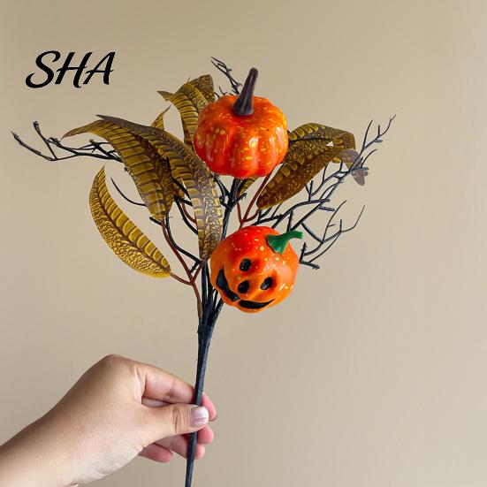 Black Maple Leaf Decor Halloween Flowers Bouquet Decorations, Artificial with Pumpkin Rose Eucalyptus Dried Leaves Flower Stems Floral Stems,