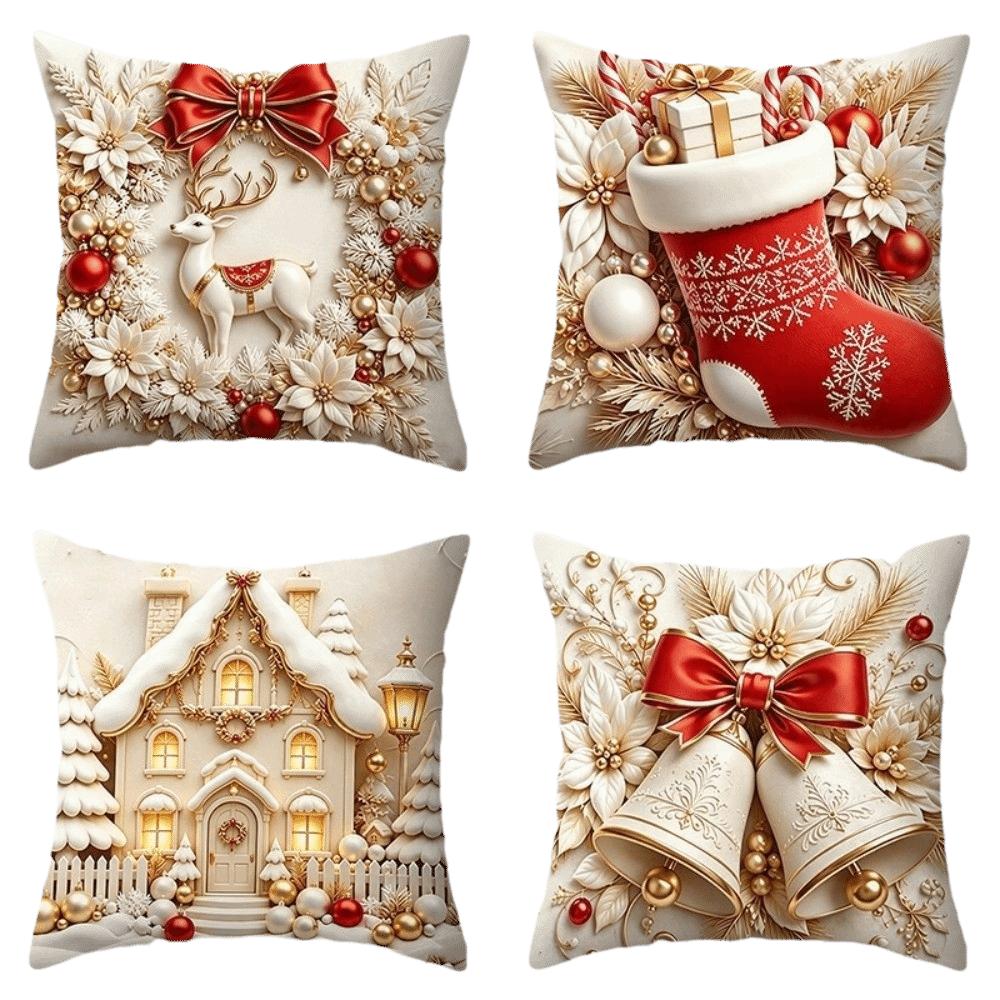 4PCS Tree Flower Christmas Pillow Covers New Year Snowman Pillow Cover Throw Cushion Case Home