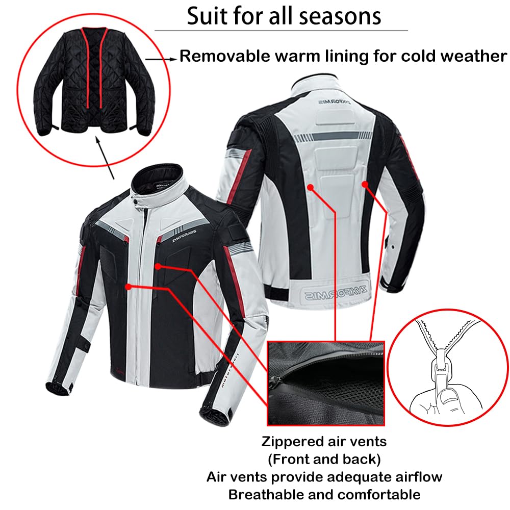 [Zyxformis] Herren Motorradjacke, Ganzjahres, Wasserdicht, Kältebeständig, mit CE-Norm Protektoren, Herausnehmbares Thermofutter, Atmungsaktive Belüftung