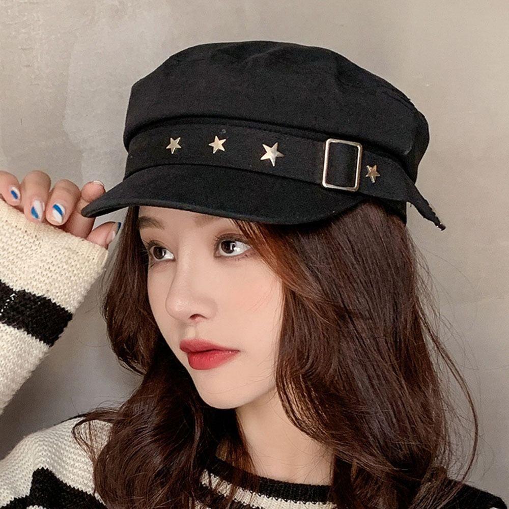 Hat Ladies Korean Style Captain Cap Flat Top Sailor Hat Duck Tongue Cap Newsboy Hat Star Beret