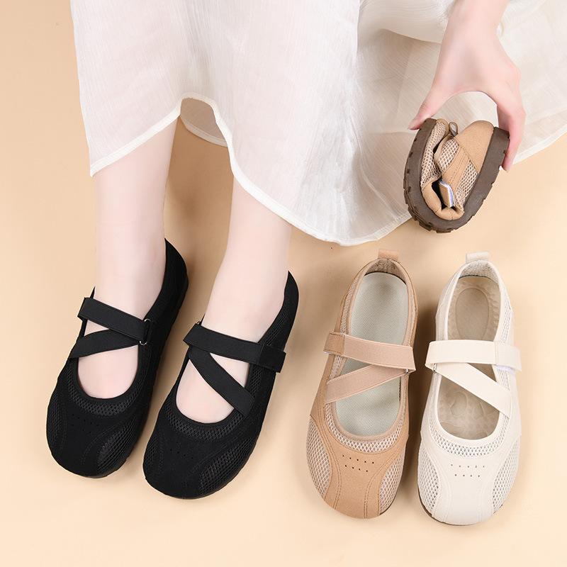 New Sports Mary Jane Breathable Hollow Mesh Shoes Thin Sole Ballet Casual Shoes