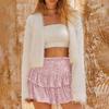 Women Sexy Mini Skirt High Waist Solid Color Pleated Skirt Sparkling Bright Sequins Layer Ruffle Hem Short Skirt Streetwear