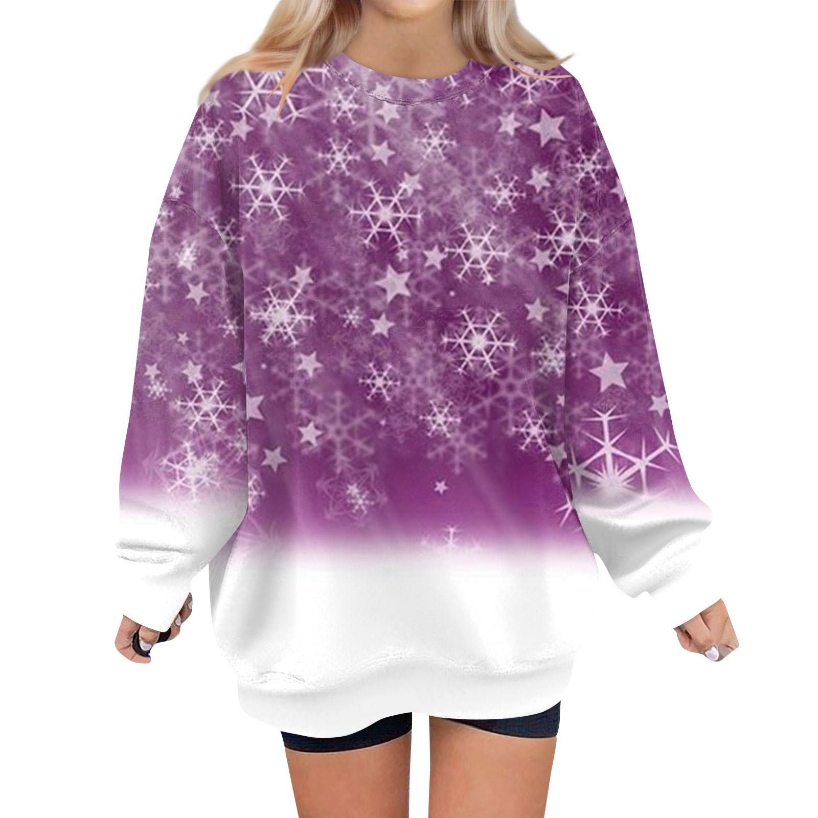 Женский свитер с круглым вырезом и длинными рукавами с рождественским принтом — фото 4