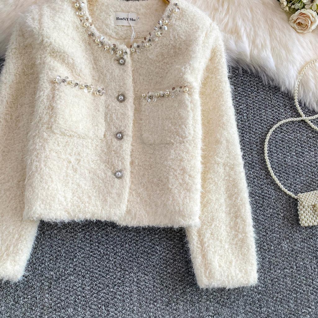 Autumn Winter Women Luxury Mink Faux Fur Full Sleeve Single Breasted Short Jacket Coat Christmas Outerwear With Pocket