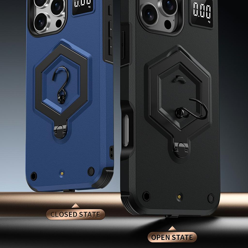 Для iPhone 16 Pro Чохол з шестикутним підставкою, ударостійкий TPU PC Матовий чохол для телефону з інтегрованим гачком-вагою