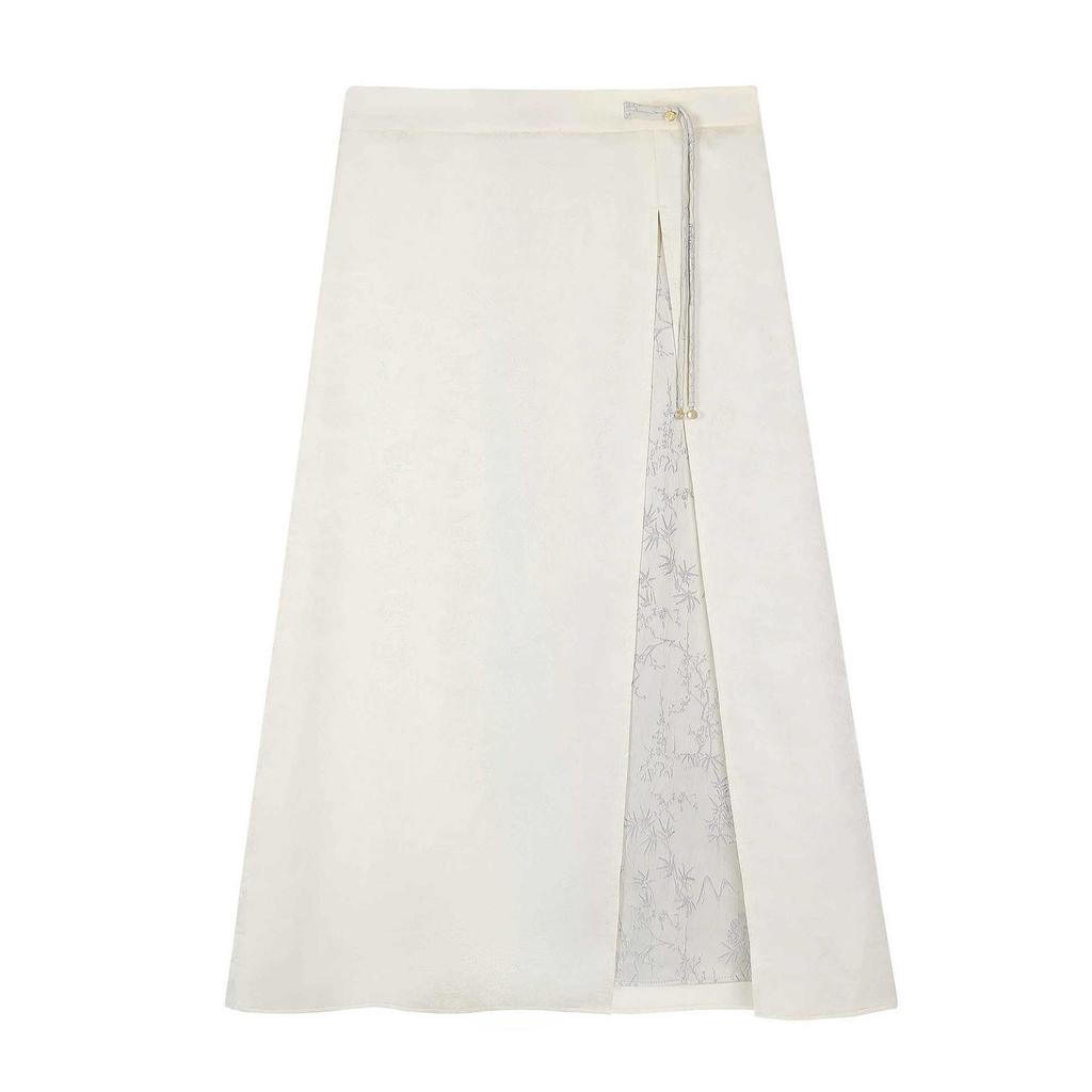 Plus Size Bamboo Pattern Embroidered Vest, Shirt and Midi Skirt Set