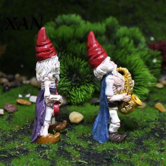 Skeleton Dwarf Band Figurines Halloween Gnome Musician Resin Figurine, Hand-Painted Gothic Statue with Guitar Dark Pastoral Style Decoration