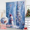 2pcs 2D Flat Printing Merry Christmas Trendy Curtains Christmas Winter Snowman Tree Snowflakes Lovely Blue White Digital Printed