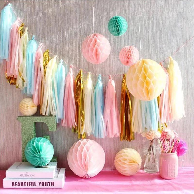 15-Piece Paper Tassel and PET Ribbon Set for Birthday Party Decorations