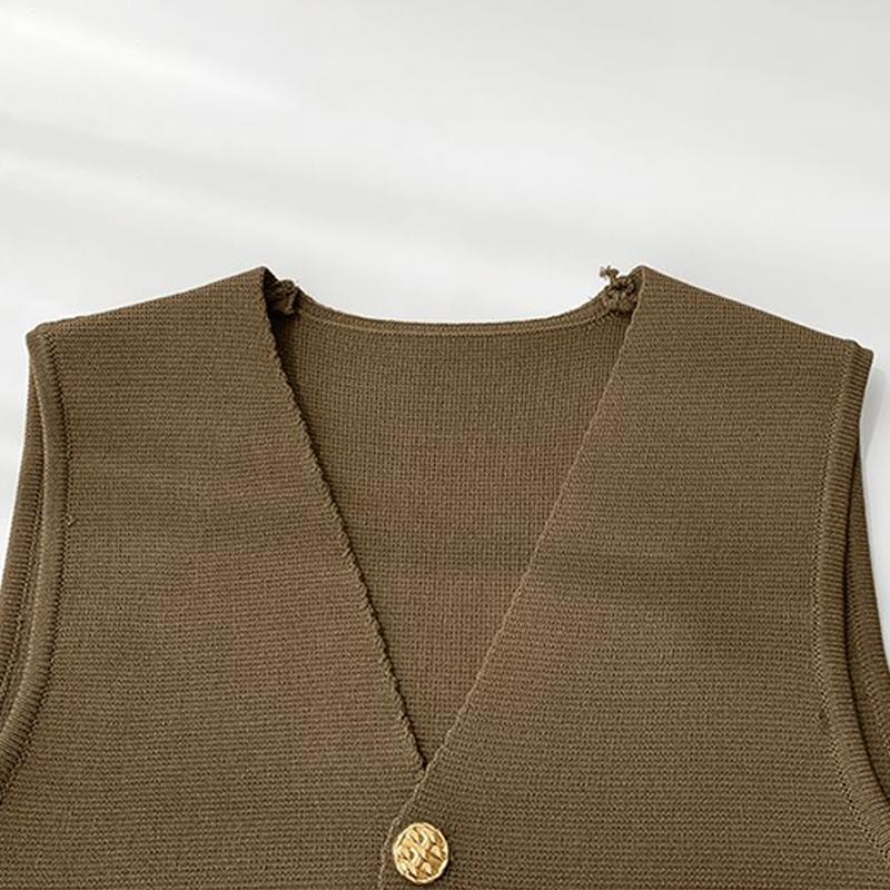 Women'S Winter Sleeveless Top Single Breasted French V-Neck Cardigan Vest