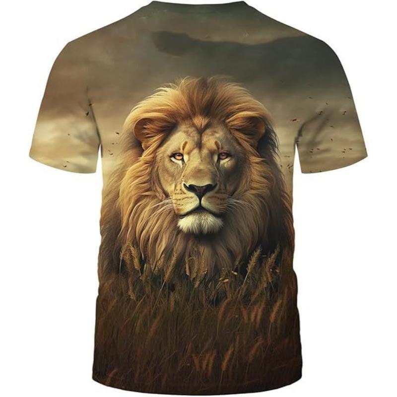 Letní tričko s kulatým výstřihem a 3D potiskem lva, módní ležérní pánské tričko s krátkým rukávem