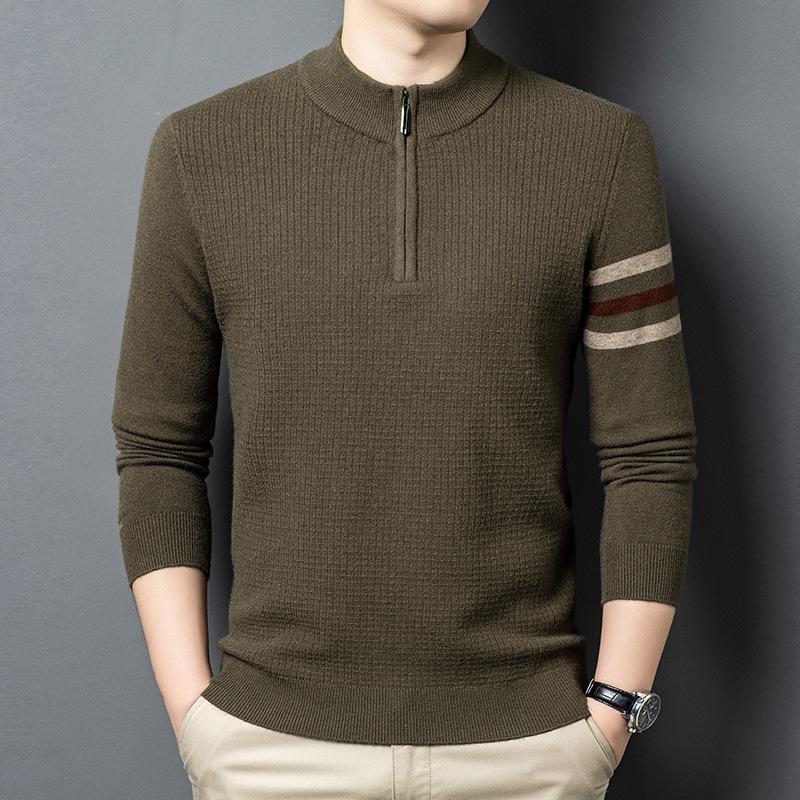 Men s Winter Color Block Thickened Half-Zip Sweater - Fashionable Warm Knitwear for Dad Medium