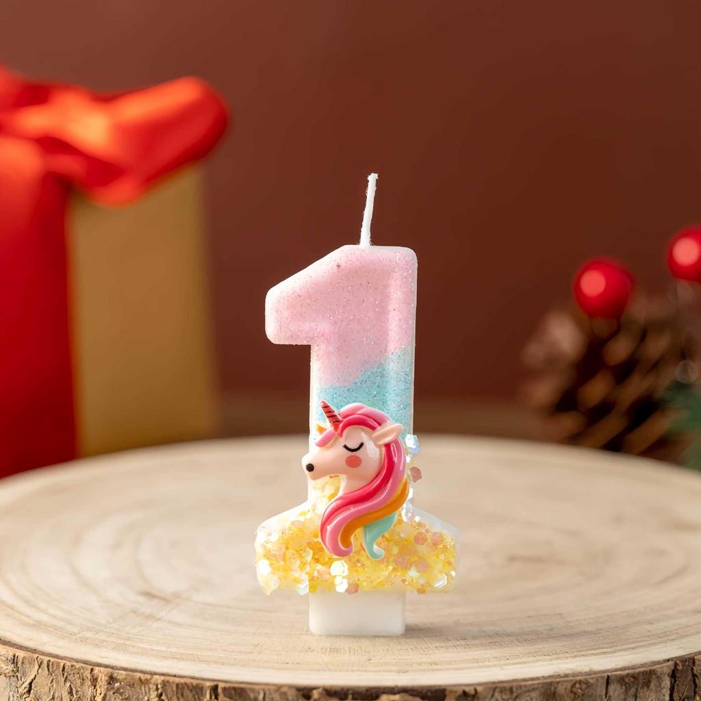 Glitter Unicorn Number Candles 0-9 for Kids' Birthday Cakes