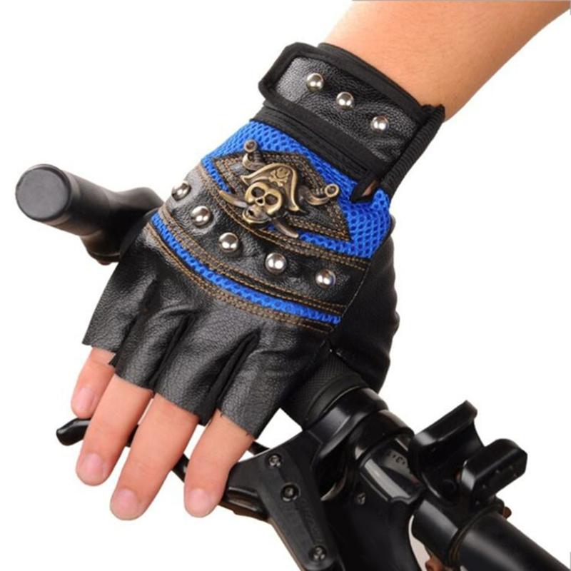 Studded Half-Finger Fingerless Driving Cycling Gloves Fall-proof Cool Skull Studded Summer Armor Hip-Hop Rock and Roll