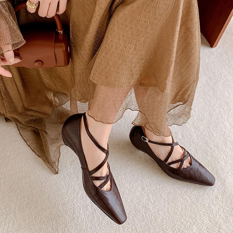 2024 Women Pumps Mature Genuine Leather Spring Summer New Shoes Woman Buckle Strap Office Lady Working Pumps Rome Style Shoes