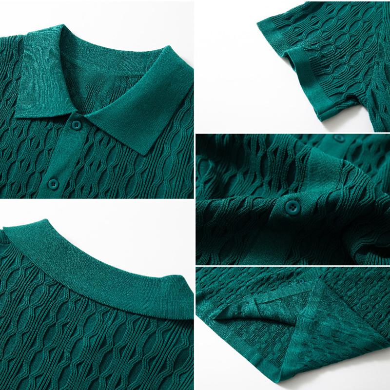 Men Single-breasted Knitted Polo Shirts Short Sleeve Stripe Jacquarded Luxury Cardigan American Fashion Premium Quality Knitwear