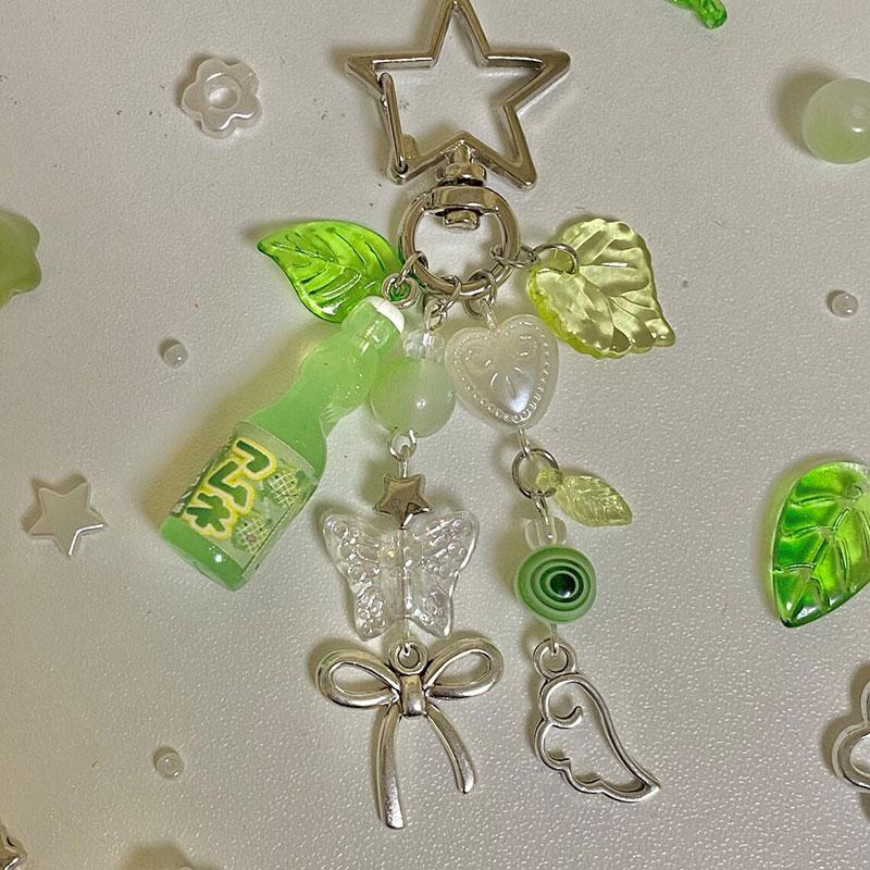 Aesthetic Y2k Beaded Green Japanese Melon Ramune Soda Star Keychain and Korean Soda Keychain