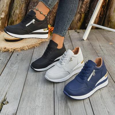 Women's Wide Width Platform Sneakers, Lace-Up Casual Athletic Shoes, Fashion Wholesale Walking Shoes for Women