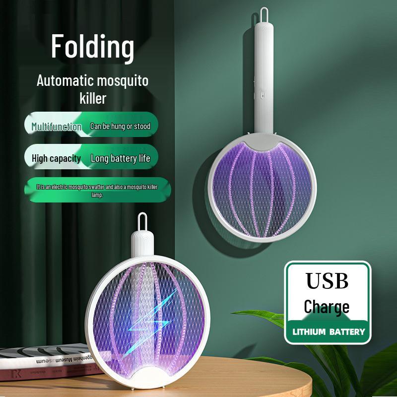 Wiederaufladbarer 3-in-1 Elektrischer Mückenschläger & Locklampe mit Lithiumbatterie