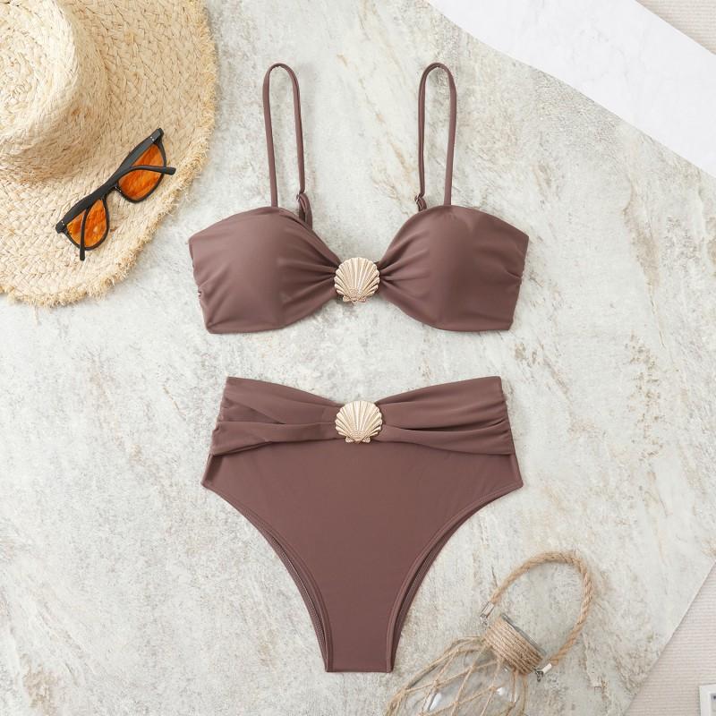 Swimsuit Feminine Solid Color Suspender Tube Top Bikini Beach Vacation Women