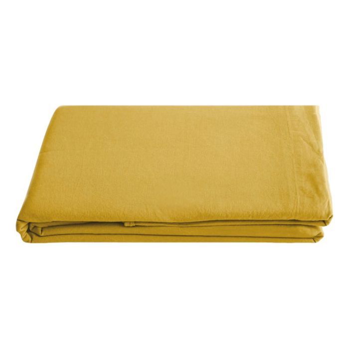 Drap plat Palace pur coton teint lavé, 63 fils/cm² Vent du sud - 270x290 - Palace Curry