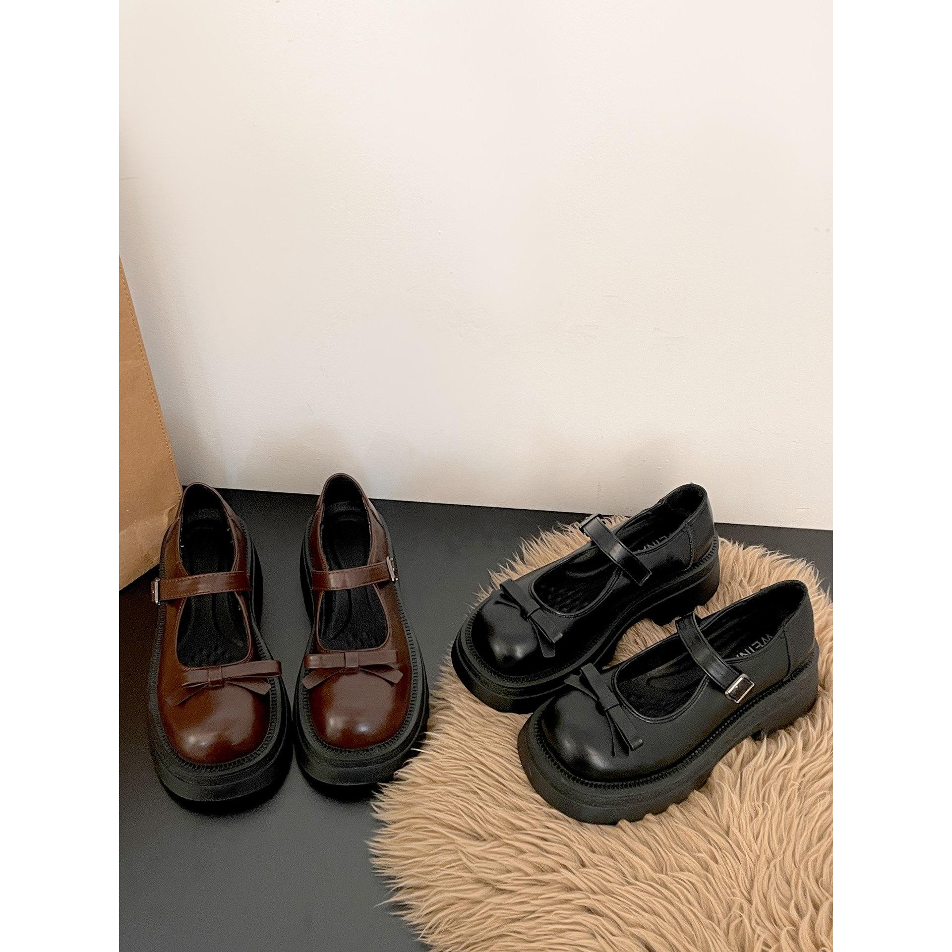 

Brown British style thick heel thick sole shallow mouth single shoes 2026 new spring and autumn with skirt height increase Mary Jane shoes 39 коричневий
