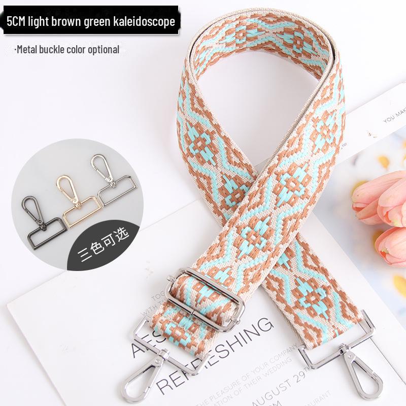 5CM Adjustable Multi-Color Women's Bag Strap - Kaleidoscope Pattern, Wide, Cross-Body