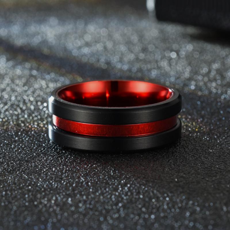 New Hot Selling Stainless Steel Autumn Men Elegant Red Black Ring For Men Jewelry Gifts Size 6-13