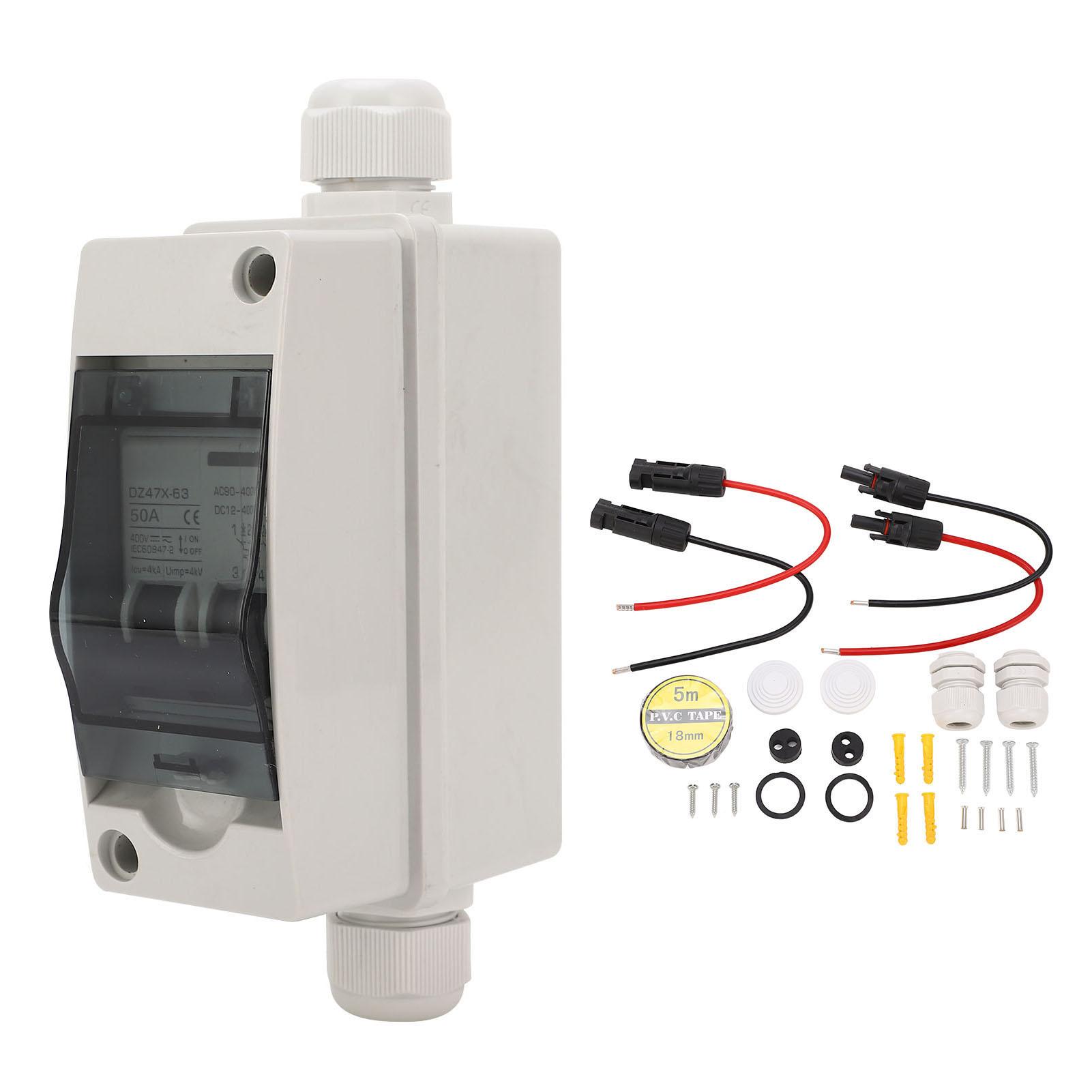 

Dual Power RV Circuit Breaker with DIN Rail Enclosure Solar Panel Disconnect Switch 12‑400VDC 90‑400VAC