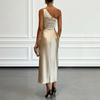 Women's One Shoulder Satin Prom Dress Summer Sleeveless Party Cocktail Midi Dress Ruched Bodycon Evening Wedding Guest Dress