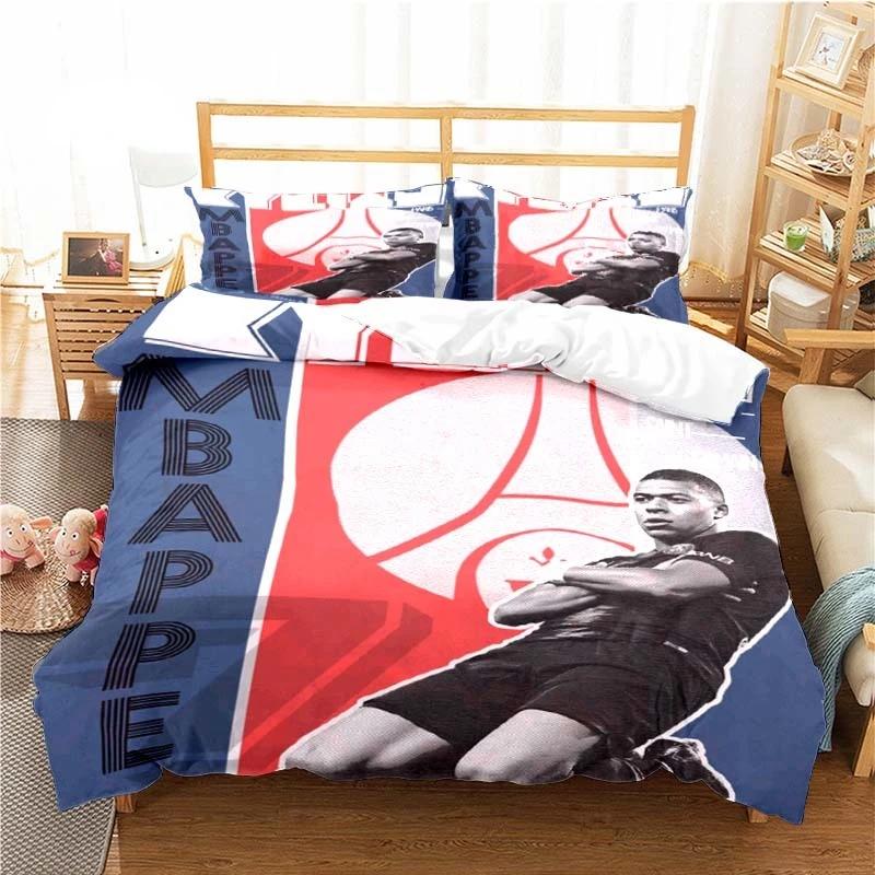 3PCS Football Star Bedding Set Printed Duvet Cover Comfortable Breathable Luxury Cotton Quilt Pillowcase Single King Queen