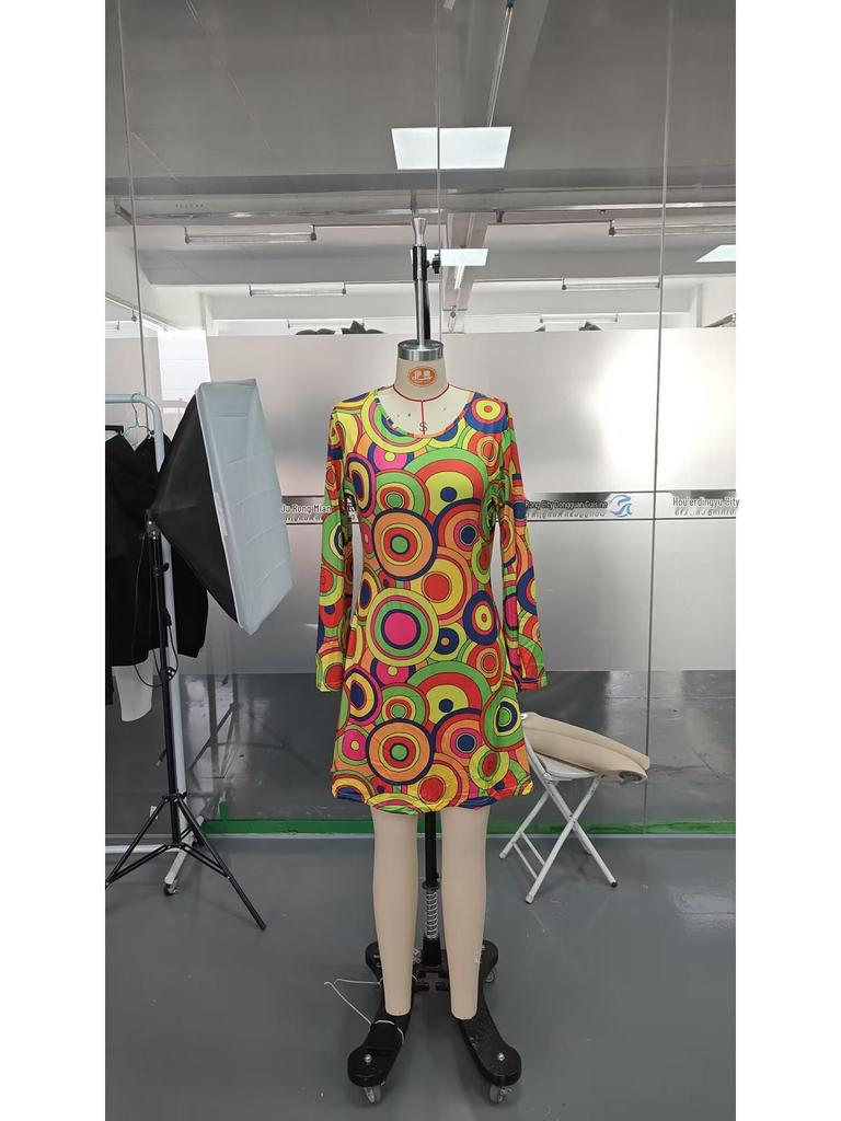 European & American Women's Retro Hippie Dress with Headscarf - Fresh & Sweet Festival Style