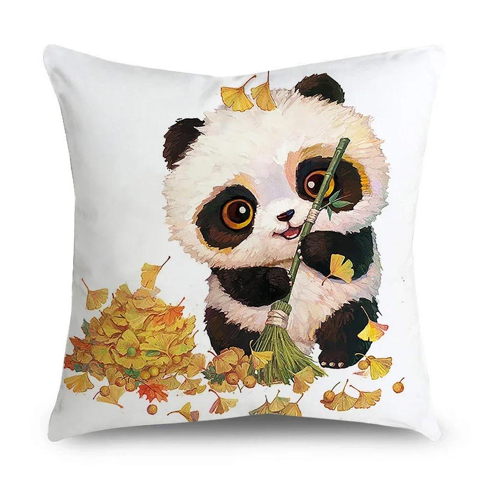 Pillowcase Office Decor Cushion Cover Cute Panda Pattern Home Square