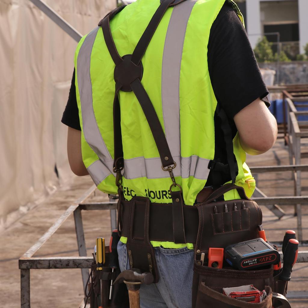 TOURBON Torba na pas skórzany 3-poziomowy pas roboczy na szelki Uchwyt na narzędzia elektryka Wiele kieszeni