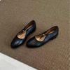 Cowhide version simple word with round head Mary Jane shoes women's French retro beautiful not tired feet flat thick heel single shoes
