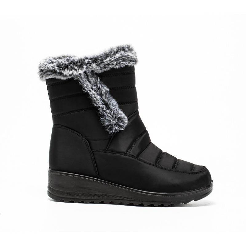 2025 New Style Faux Rabbit Fur Collar High-Top Insulated Women's Snow Boots with Side Chain, Waterproof Women's Boots, Casual Women's Shoes