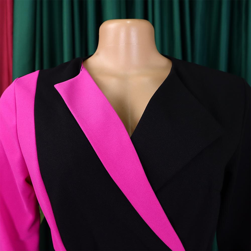 YYFS Dámská móda Jaro Podzim Barevný potisk s dlouhým rukávem POLO Neformální šaty s vysokým pasem