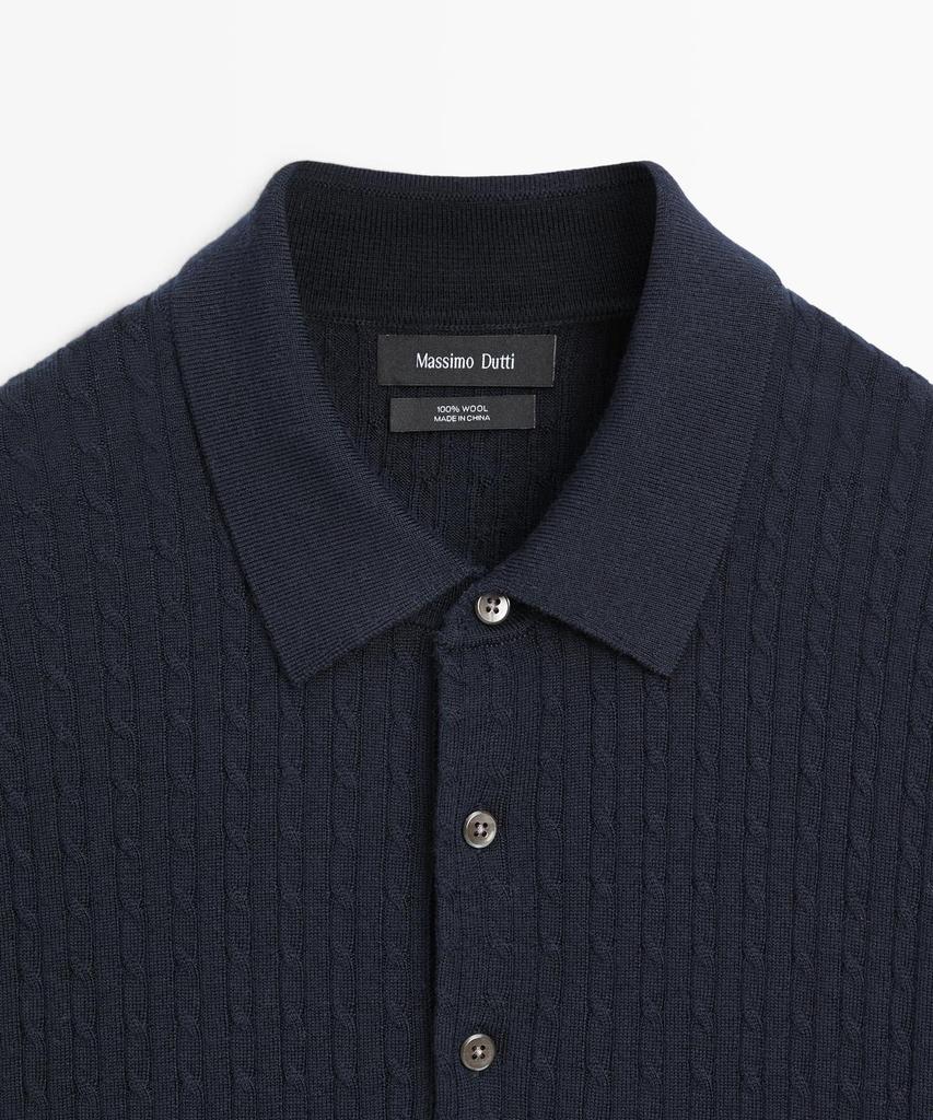 Masimodutti Merino Wool Knit Polo Sweater